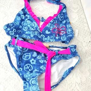Girls Angel Beach peace sign flowers bikini set 12
